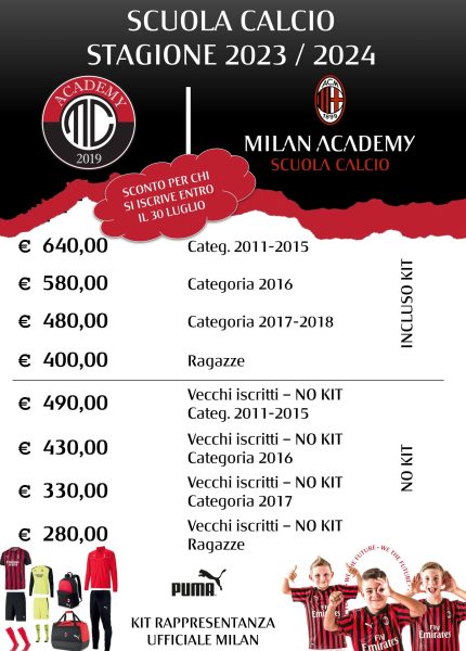 Prezzi Scuola Calcio 2023-24 - VF